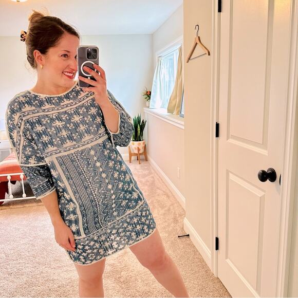 MIKOH Blue White Embroidered Mini Dress S - Picture 1 of 9